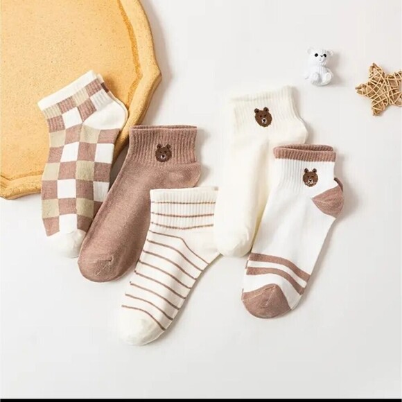 Plaid Teddy Bear Ankle Socks, Comfy Cute hosiery - Picture 5 of 5